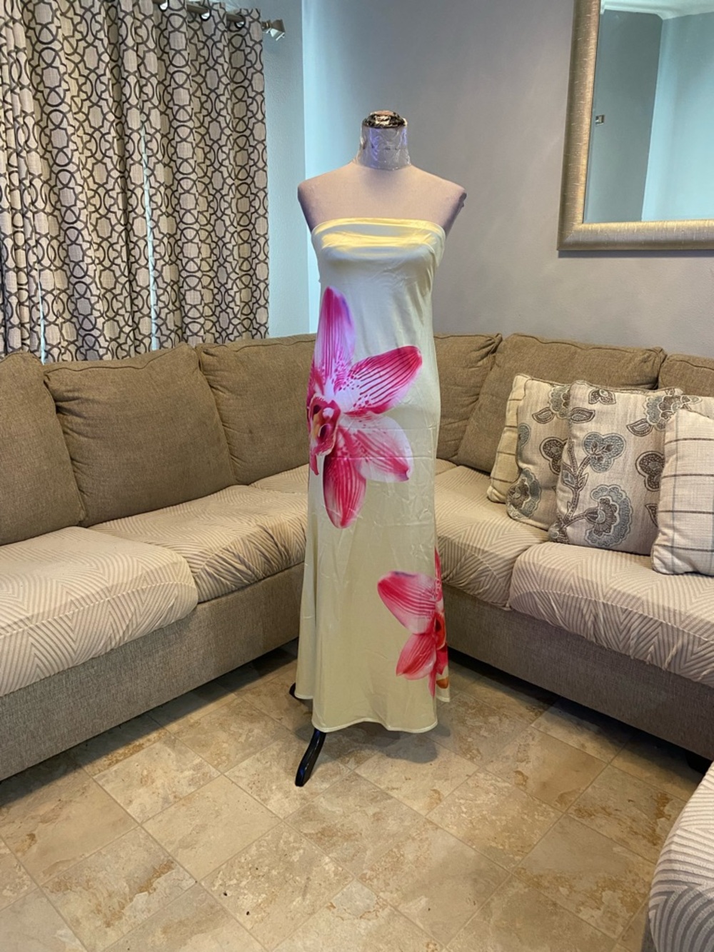 Maxi Dress Women Small Orchid Yellow strapless Soft Stretchy Satin New